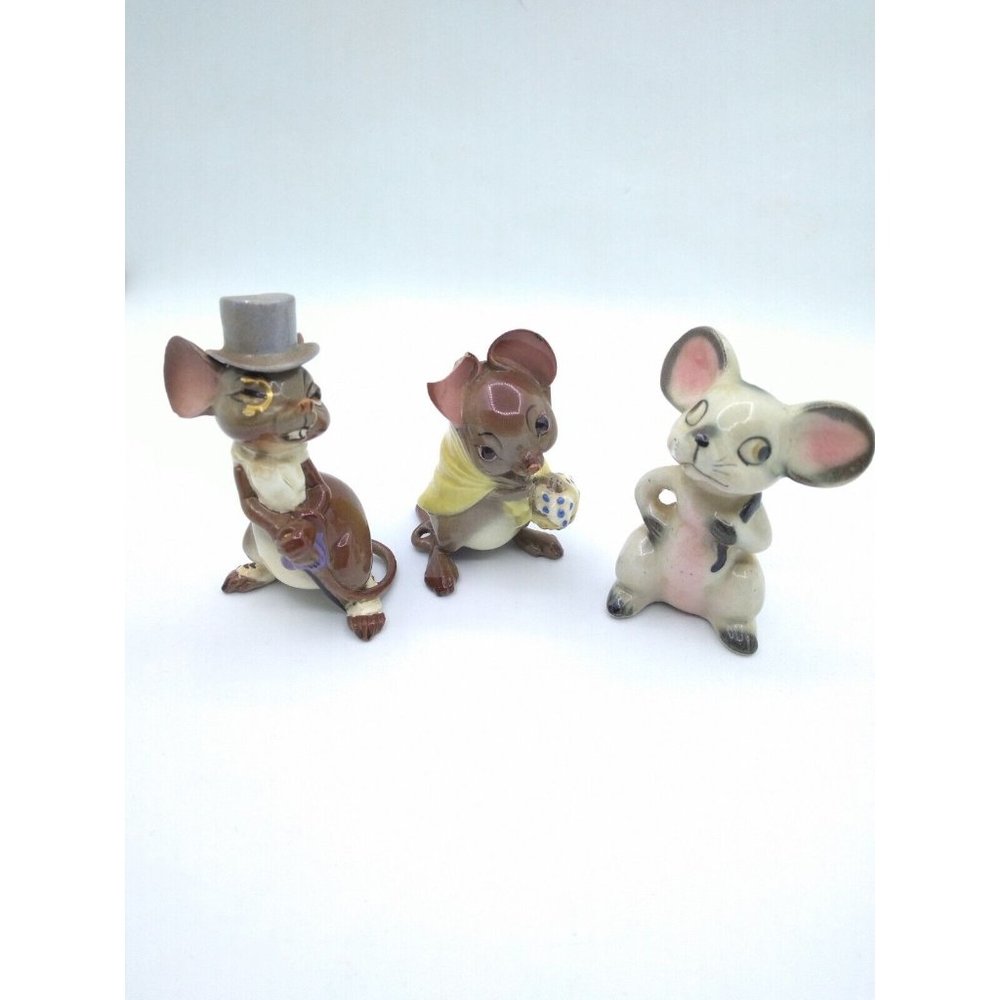 Vtg set 2Hagen Renaker Top hat & country mice DAMAGED & unknown mouse figurines